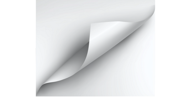 Realistic curls of the corners of a paper page on a transparent background with shadow, curled corners of a sheet of paper. The white edges of the vector stickers are curved. Corners of paper scroll