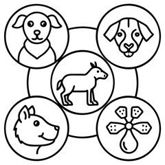 Obraz premium Diverse animal icons connected in a circular network design