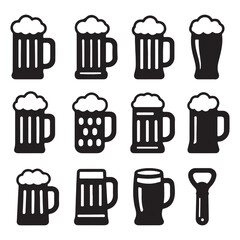 Fototapeta premium Silhouette Icons of Unique Beer Mugs