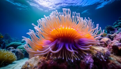 a vibrant sea anemone exhibits colorful beauty underwater in the sea