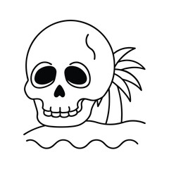 florida beach skull line art vector t shirt design 