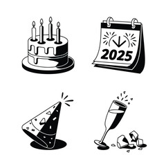 vector Birthdays, New Year celebrations, and the number 2025 Birthday Cake Icon
