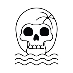 florida beach skull line art vector t shirt design 