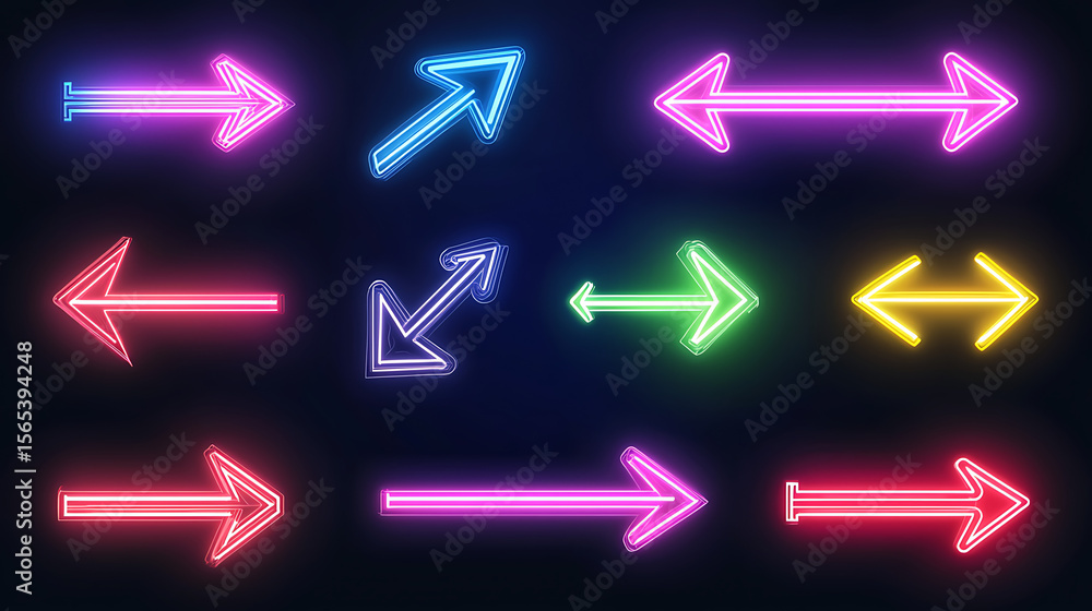 Aufkleber a set of neon arrows in various colors are displayed on a dark background