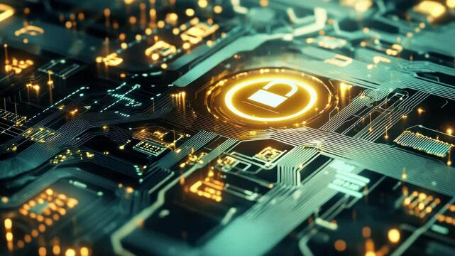 High-tech circuit board with Bitcoin logo in the center, symbolizing advanced cryptocurrency technology.