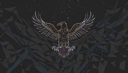 Majestic eagle soars with neon wings against a geometric abstract background, creating a modern, powerful, and captivating design.