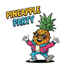 Cartoon Style Pineapple Character Wearing Jacket and Glasses for Party Illustration