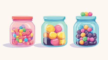 Colorful Candy Jars Design Flat Vector Illustration