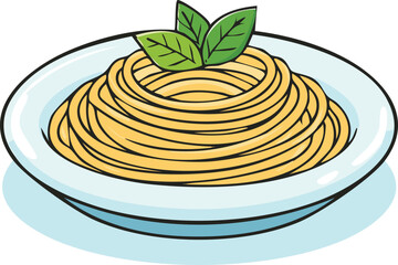 A plate of perfectly cooked spaghetti, garnished with fresh basil leaves.
