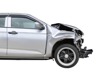 Car crash, Side view of pick up get damaged by accident on the road. damaged cars after collision....