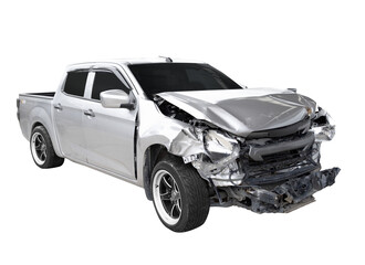Car crash, Side view of pick up get damaged by accident on the road. damaged cars after collision....