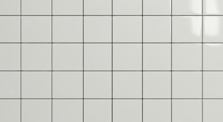 White square tiles with dark grout lines form a grid pattern some showing subtle reflections