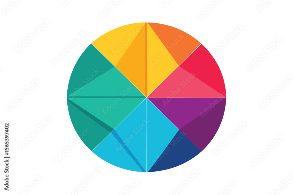 Poster a colorful segmented circle graphic representing data visualization with modern geometric shapes and