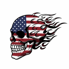 Skull with american flag and flames illustration