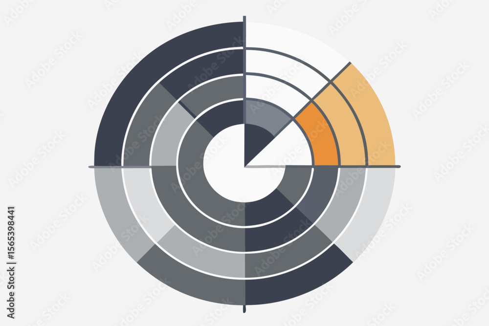 Poster abstract circular diagram depicting data analysis with grayscale and orange color scheme