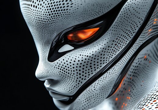 Futuristic Alien Portrait with Glowing Eyes in Cyberpunk Style