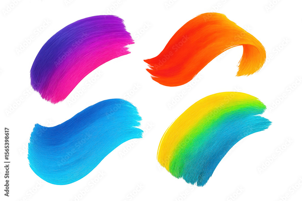 Poster colorful brushstrokes sweeping across transparent surface, presenting dynamic curves in vivid color 