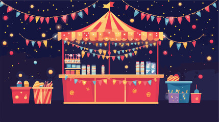 Colorful Carnival Kiosk with Decorative Garlands Flat Vector Illustration
