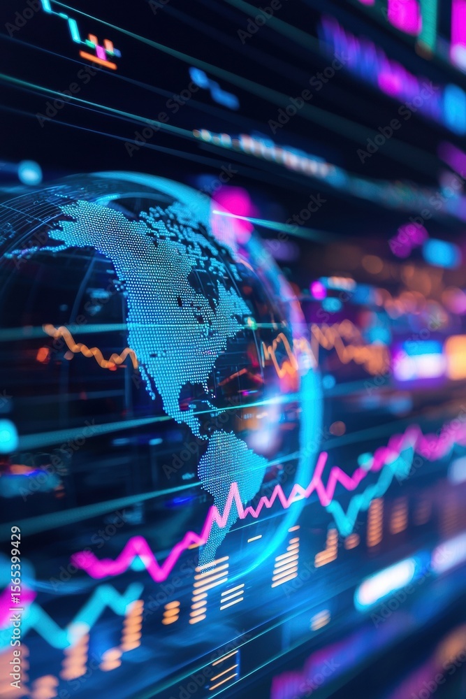 Aufkleber esg, environment and investment digital globe with financial data visualization and colorful graphs.