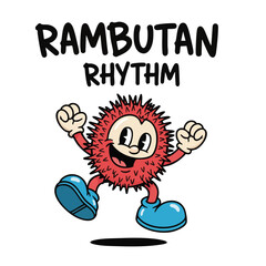 Fun Cartoon Rambutan Rhythm Character with Happy Expression and Cute Pose