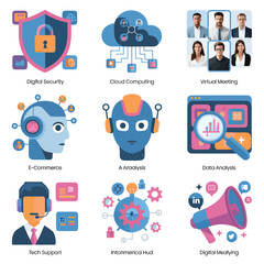 Fototapeta premium vector icons for robots, artificial intelligence, and the assistance provide in work and security 
