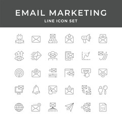 Email Marketing Line Icon Set – Newsletter, Campaign, Mail, Message, Promotion, List, Digital, Minimal Vector Collection