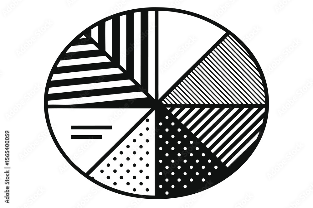 Poster abstract geometric pie chart design featuring varied patterns in black and white on isolated backgro