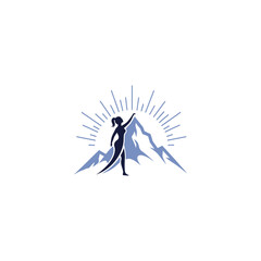 Silhouette of woman reaching for mountain peak with wellness hame weight clinic logo design on white