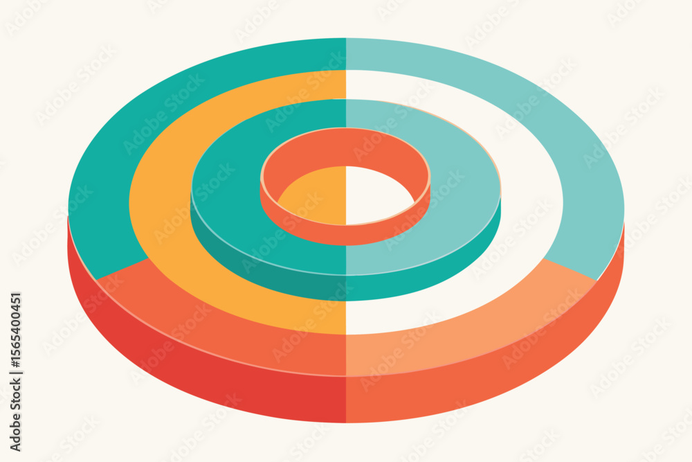 Poster abstract isometric ringed shape with layers and modern color palette for visual presentation
