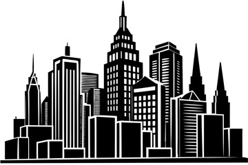 Obraz premium Majestic Cityscape A Black and White Illustration of a Modern Metropolis