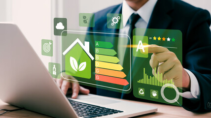 Fototapeta premium A digital illustration of an energy efficiency interface on a laptop screen