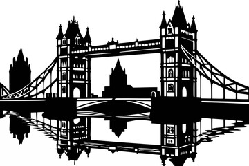 Obraz premium Iconic London Tower Bridge Silhouette A Black and White Illustration