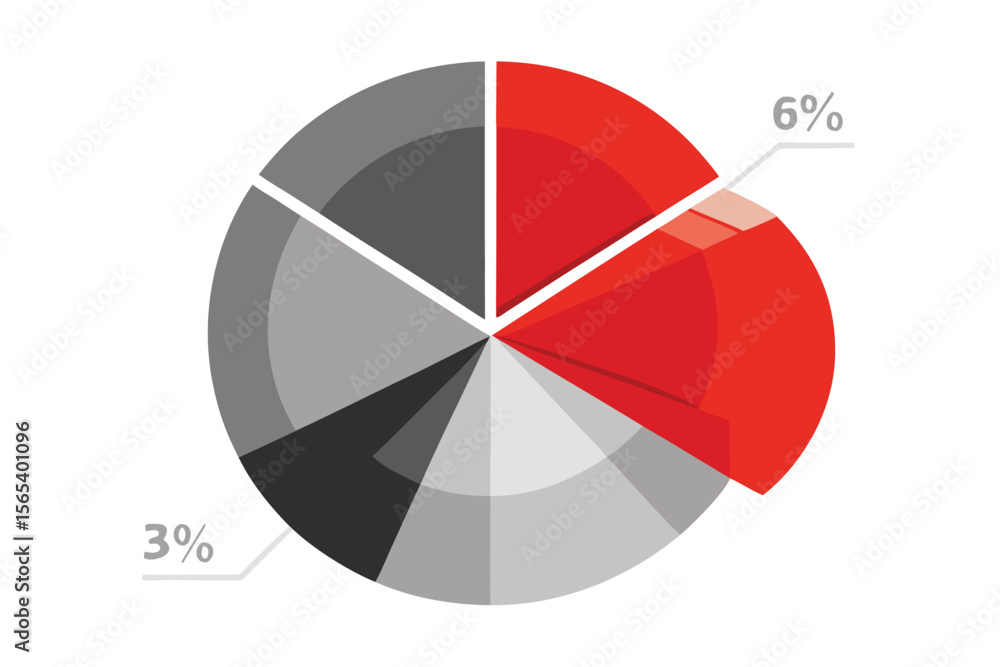 Poster an abstract modern pie chart in grayscale and red illustrating data percentages and statistical anal