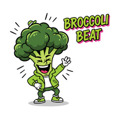 Cartoon Style Cheerful Broccoli With Jacket Mascot Character Illustration