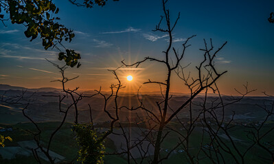 Marche, spectacular view and sunset on the Marche hills from the Ripatransone viewpoint.