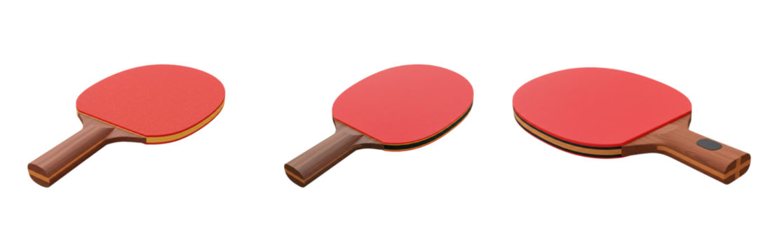 Table Tennis Rackets: a collection of three professional table tennis rackets on display, perfectly arranged to highlight their sleek design and sporting purpose.