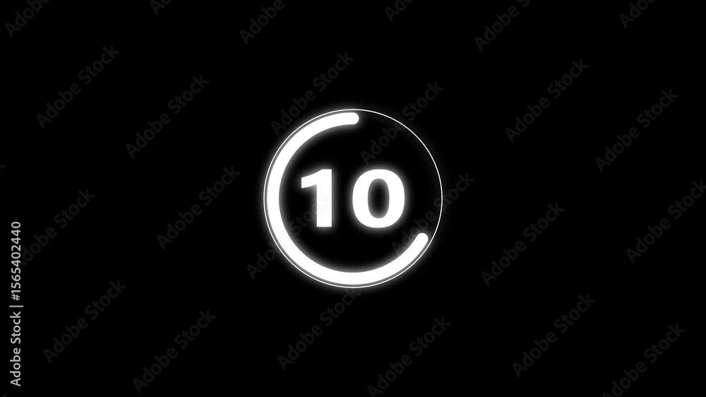 Poster circle countdown timer one minute animation from 15 to 0 second animation on black background with a