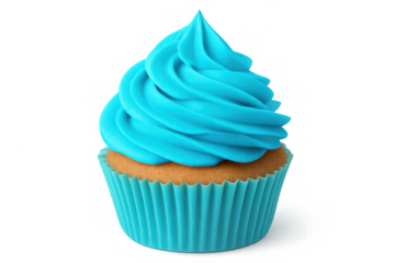Delectable blue-frosted cupcake resting against clean transparent backdrop, highlighting sweet baking craft