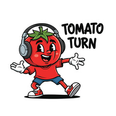 Fun Cartoon Tomato Character with Headphone and Happy Face Illustration
