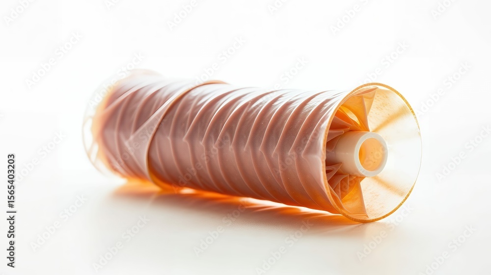Poster horizontal view of a translucent plastic filter core with ribbed texture
