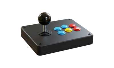 Retro Gaming Controller: This image shows a classic arcade-style controller with joystick and vibrant action buttons, perfect for gaming enthusiasts and nostalgic scenes.