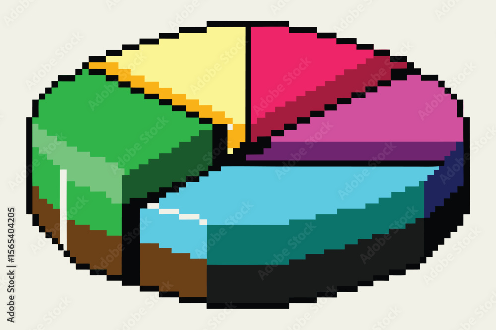 Aufkleber colorful pixelated pie chart representing data and proportions on a light cream background for visua