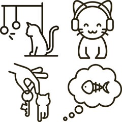 Fototapeta premium Cute cartoon cat icons representing different activities and desires