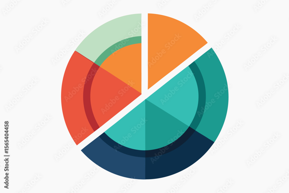 Poster colorful segmented pie chart graphic illustrating data analytics and business performance visuals