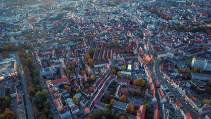 Aerial view of the old town of the city Augsburg in Germany on a late afternoon in autumn