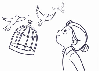 Children and Adults Freeing Birds from Cages	