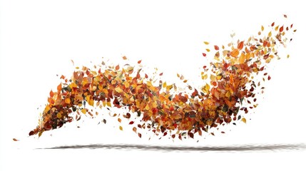 Autumn leaves swirling in motion against white background