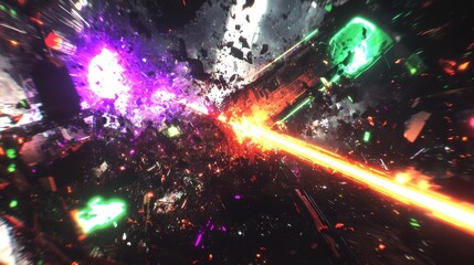 Abstract explosion of vibrant colors in a chaotic space.