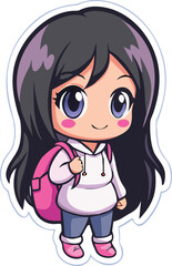 Cute Chibi Anime Girl Student with Backpack Sticker
