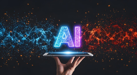 Artificial Intelligence Technology Concept with AI Logo on a Digital Tablet
